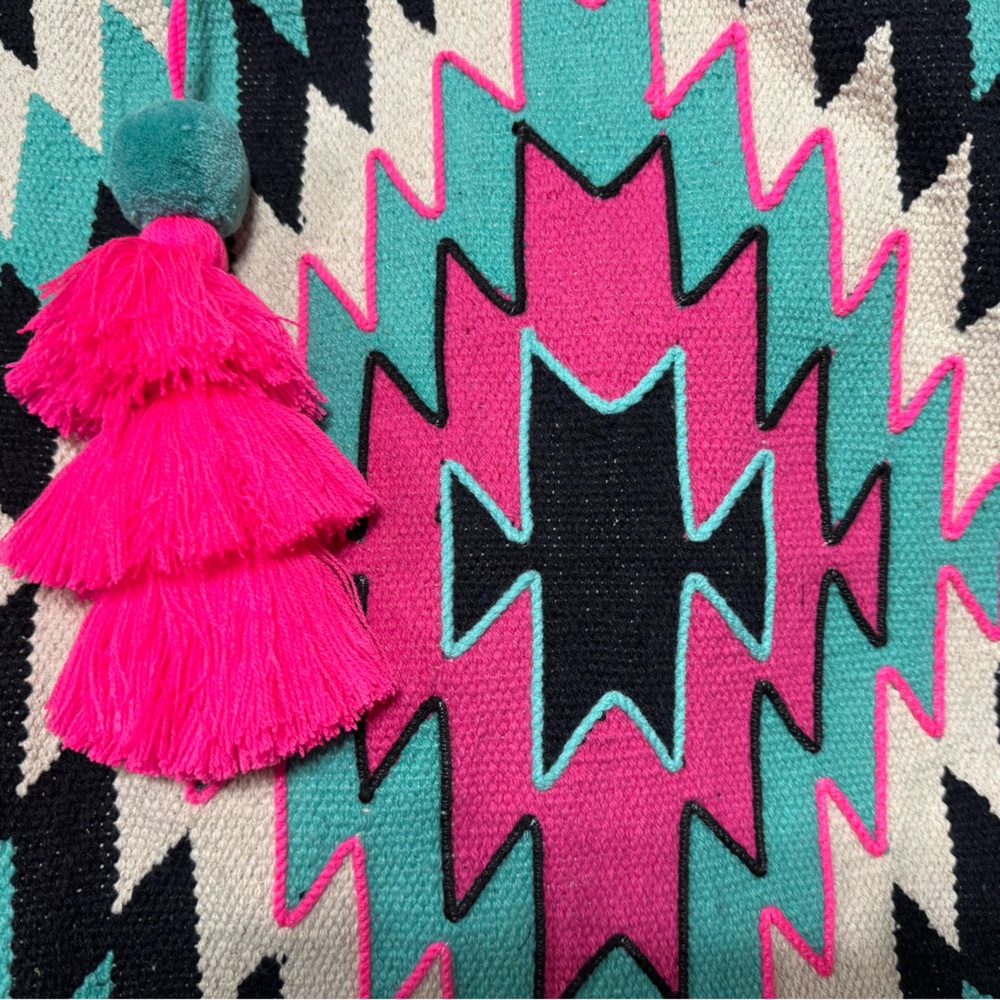 Aztec Pattern XL Tote Bag with Tassel Trim - Picture 4 of 5
